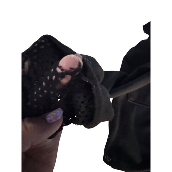 Fabletics Eugenia Coat Women's Sz L Black Open Front Fleece Lined Back Mesh Coat - Picture 8 of 10